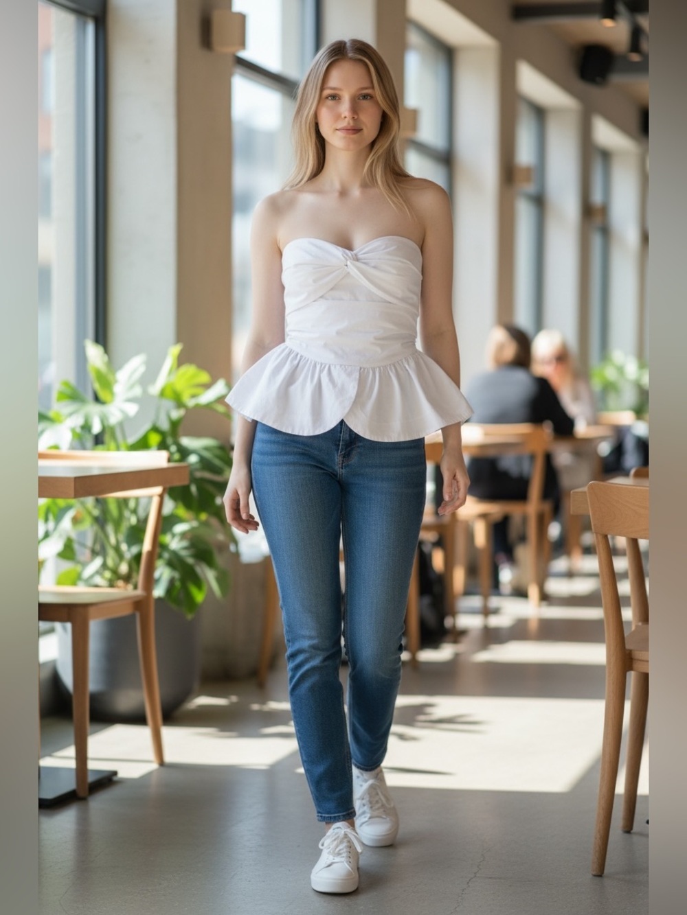 Strapless White Peplum Camisole Top